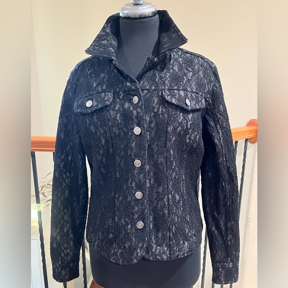 Jendo Black Lace DENIM BUTTON UP JACKET WOMEN SIZE 12 - Picture 5 of 8